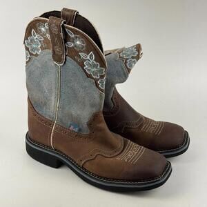 Justin Gypsy Starlina Womens 8.5B Western Cowgirl Blue Brown Leather Boots